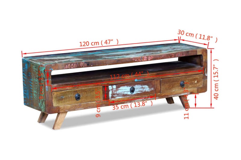 TV-kabinett med 3 Skuffer Solid Gjenvunnet Tre - Flerfarget - Møbler - TV- & Mediamøbler - TV benk & mediabenk