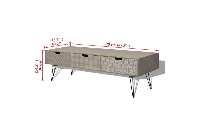 TV-skjenk med 3 skuffer 120x40x36 cm grå - Grå - Møbler - TV- & Mediamøbler - TV benk & mediabenk