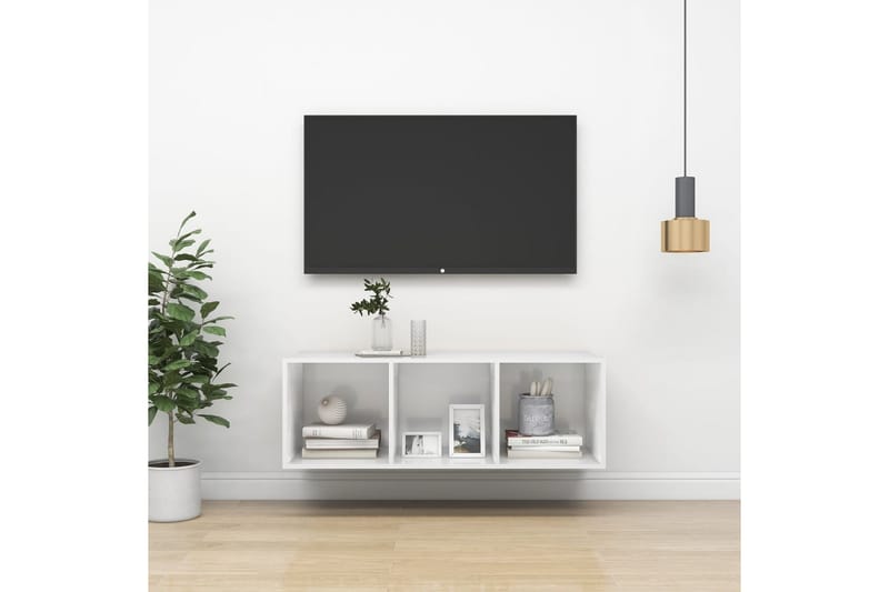 Vegghengt TV-benk høyglans hvit 37x37x107 cm sponplate - Hvit - TV benk & mediabenk