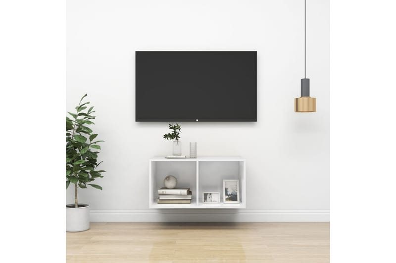 Vegghengt TV-benk høyglans hvit 37x37x72 cm sponplate - Hvit - Møbler - TV- & Mediamøbler - TV benk & mediabenk