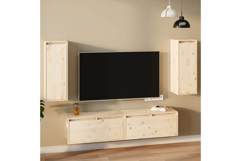 Veggskap 2 stk 30x30x80 cm heltre furu - Brun - Møbler - TV- & Mediamøbler - TV benk & mediabenk