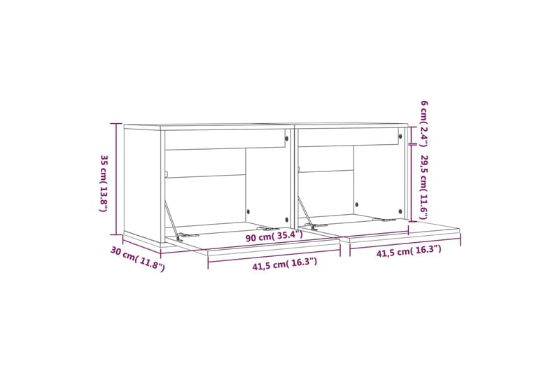 Veggskap 2 stk 45x30x35 cm heltre furu - Brun - Møbler - TV- & Mediamøbler - TV benk & mediabenk