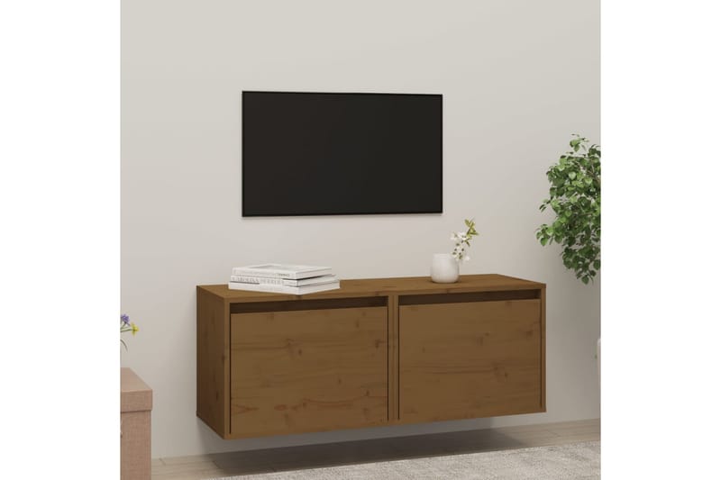 Veggskap 2 stk honningbrun 45x30x35 cm heltre furu - Brun - Møbler - TV- & Mediamøbler - TV benk & mediabenk