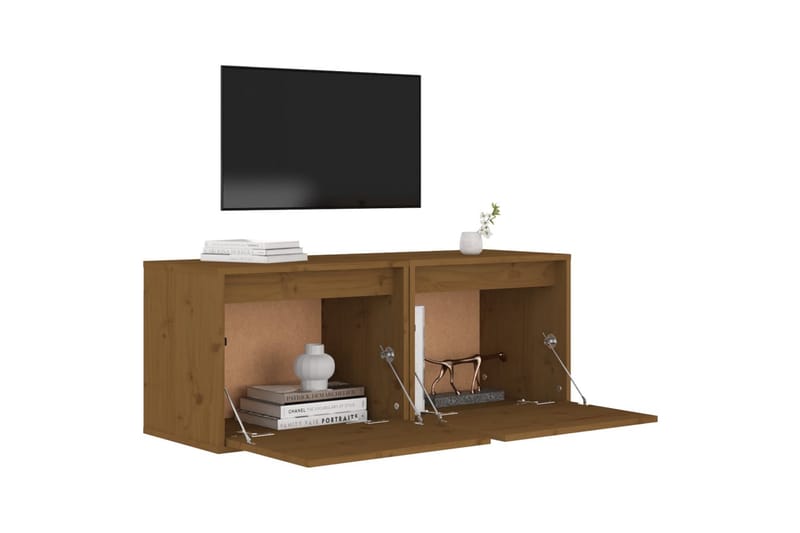 Veggskap 2 stk honningbrun 45x30x35 cm heltre furu - Brun - Møbler - TV- & Mediamøbler - TV benk & mediabenk