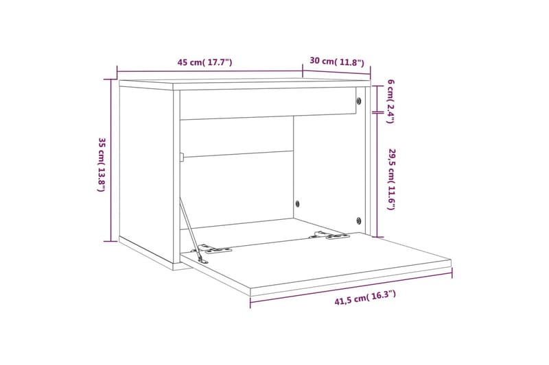 Veggskap grå 45x30x35 cm heltre furu - Grå - Møbler - TV- & Mediamøbler - TV benk & mediabenk