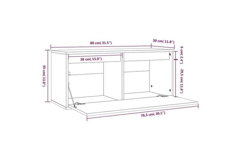 Veggskap hvit 80x30x35 cm heltre furu - Hvit - Møbler - TV- & Mediamøbler - TV benk & mediabenk