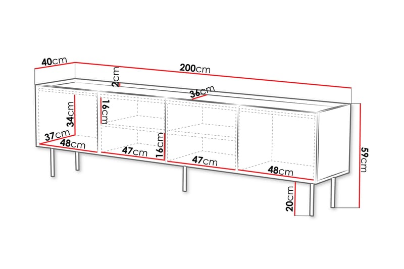 TV-benk Munkedal 200 cm - Hvit - Møbler - TV- & Mediamøbler - TV benk & mediabenk