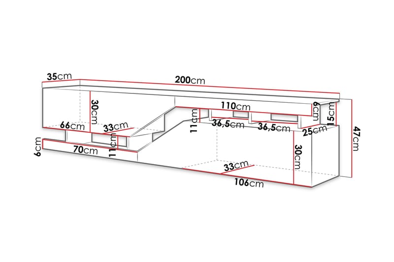 TV-benk Perdioni 200 cm - Hvit - Møbler - TV- & Mediamøbler - TV benk & mediabenk