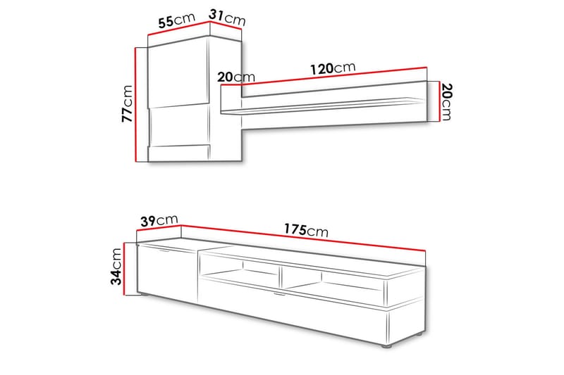 Mediamøbel & LED Roco - Hvit - Møbler - TV- & Mediamøbler - TV-møbelsett