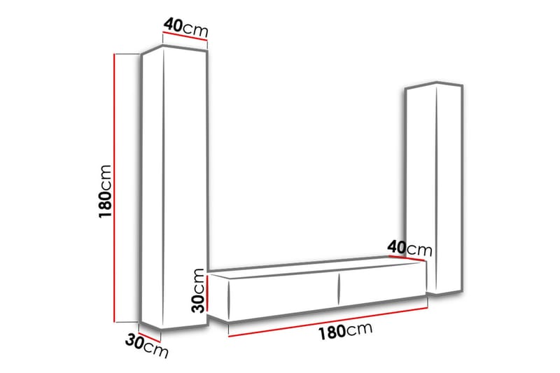 Mediamøbel Vigo 260x40x180 cm - Svart / Hvit - Møbler - TV- & Mediamøbler - TV-møbelsett