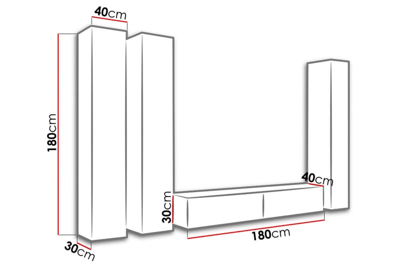 Mediamøbel Vigo 300x40x180 cm - Hvit - Møbler - TV- & Mediamøbler - TV-møbelsett