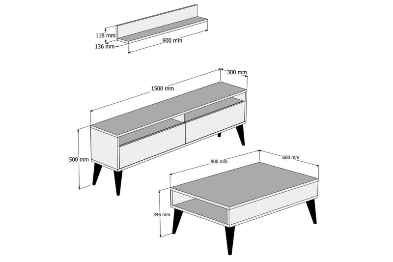 Stuesett Nyarai 150 cm - Eik/Brun - Møbler - TV- & Mediamøbler - TV-møbelsett