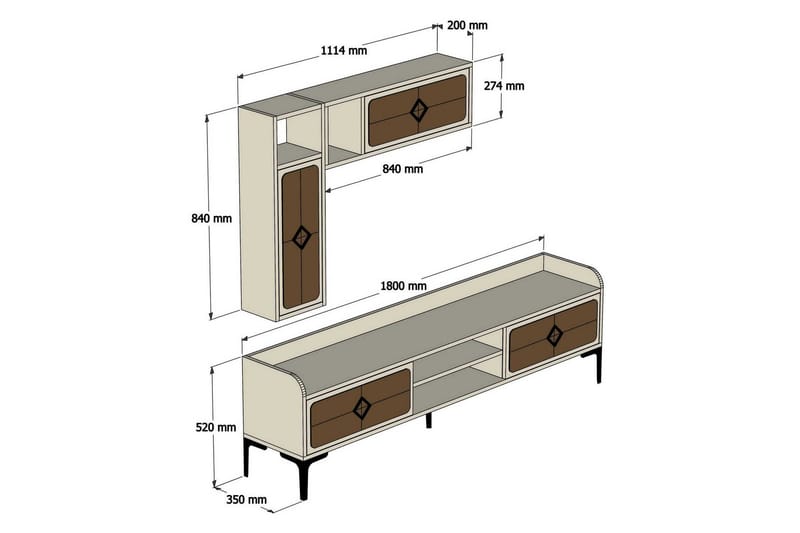 TV-Benk Amtorp 180 cm - Hvit|Brun - Møbler - TV- & Mediamøbler - TV-møbelsett