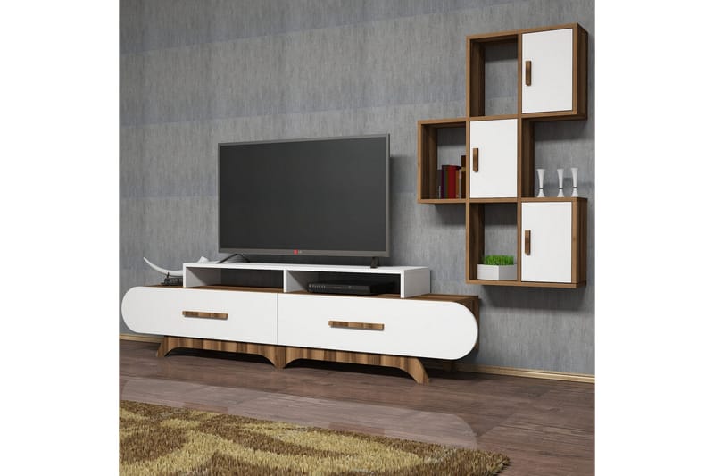 TV-Benk Amtorp 205 cm - Brun|Hvit - Møbler - TV- & Mediamøbler - TV-møbelsett