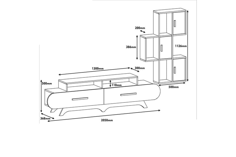 TV-Benk Amtorp 205 cm - Brun|Hvit - Møbler - TV- & Mediamøbler - TV-møbelsett