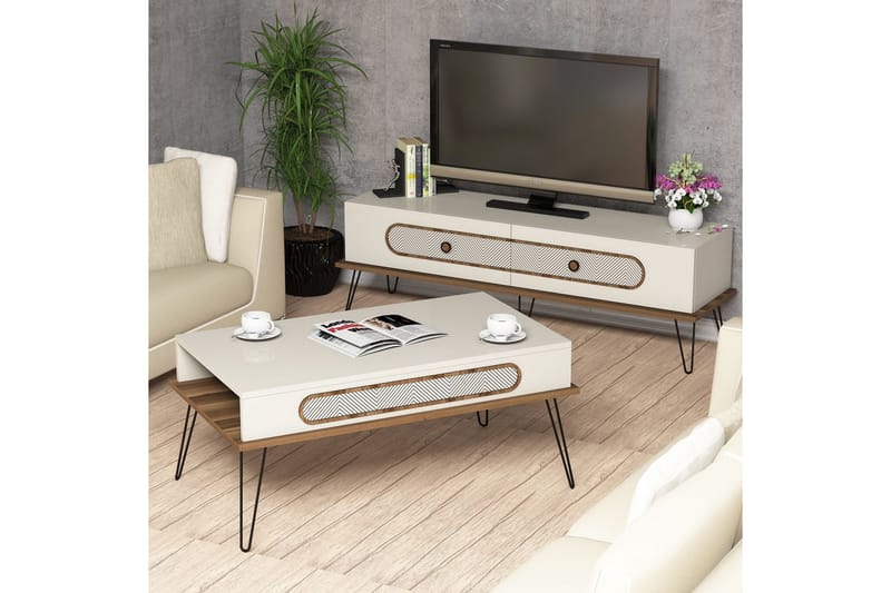 TV-møbelsett Amtorp 145 cm - Brun/Hvit - Møbler - TV- & Mediamøbler - TV-møbelsett