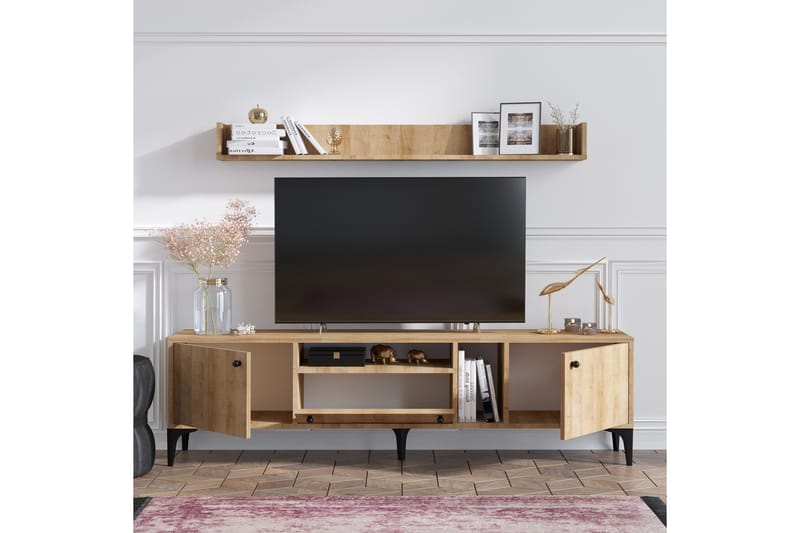 TV-møbelsett Gregani 150 cm - Natur / Svart - Møbler - TV- & Mediamøbler - TV-møbelsett