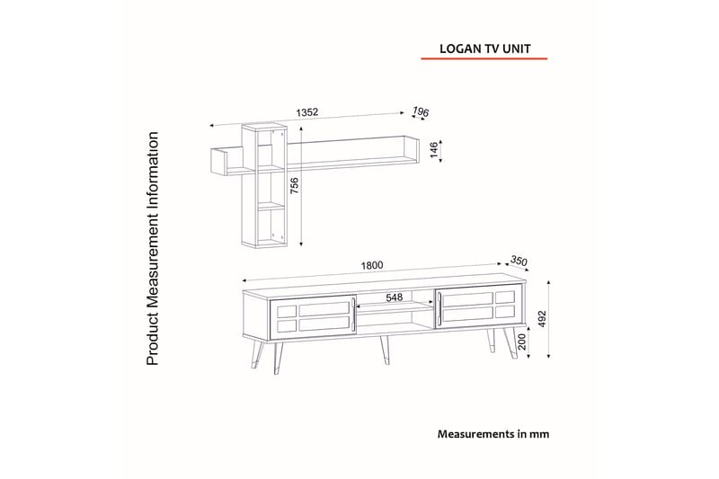 TV-møbelsett Loganda 180 cm - Mørkebrun - Møbler - TV- & Mediamøbler - TV-møbelsett