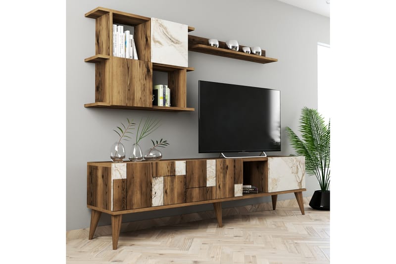 Tv-Møbelsett Moyano 180 cm - Hvit/Mørkebrun - Møbler - TV- & Mediamøbler - TV-møbelsett