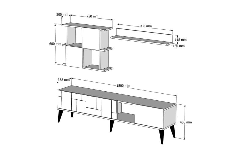 Tv-Møbelsett Moyano 180 cm - Hvit/Mørkebrun - Møbler - TV- & Mediamøbler - TV-møbelsett