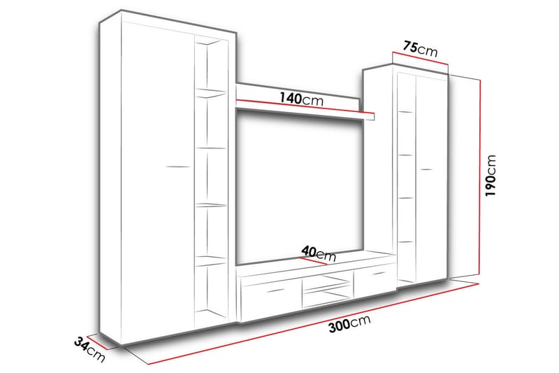 Tv-Møbelsett Rumba 300X34X190 Cm - Beige - Møbler - TV- & Mediamøbler - TV-møbelsett