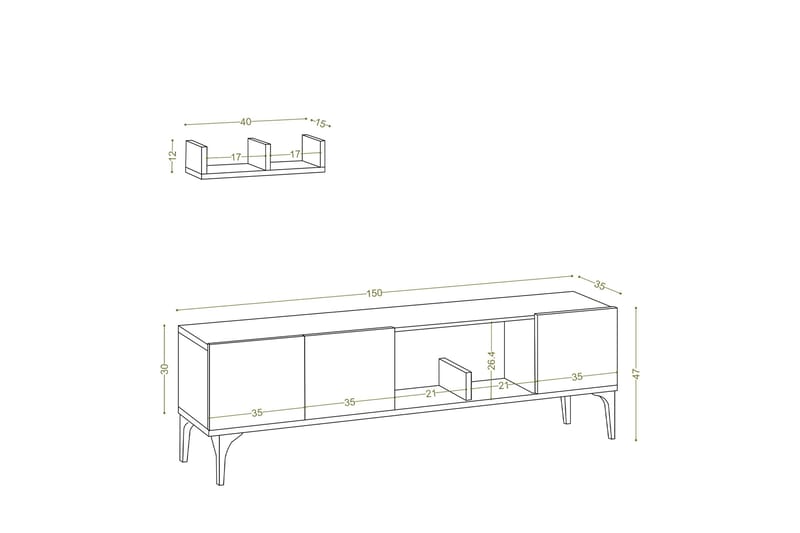 Tv-møbelsett Urgby 150x47 cm - Hvit - Møbler - TV- & Mediamøbler - TV-møbelsett