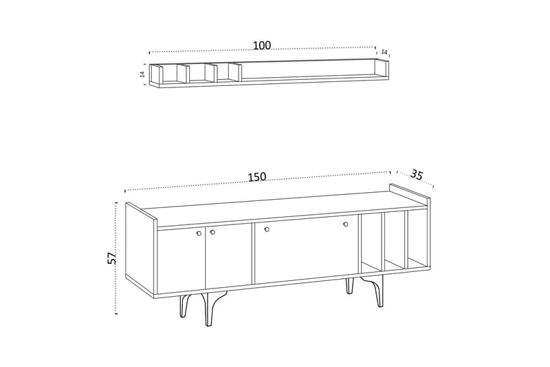 Tv-møbelsett Urgby 150x57 cm - Hvit - Møbler - TV- & Mediamøbler - TV-møbelsett