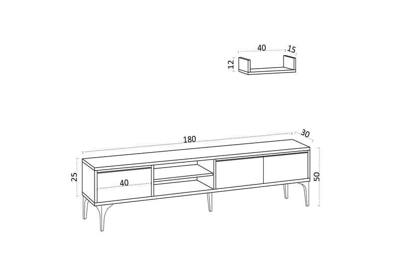 Tv-møbelsett Urgby 180x50 cm - Hvit - Møbler - TV- & Mediamøbler - TV-møbelsett