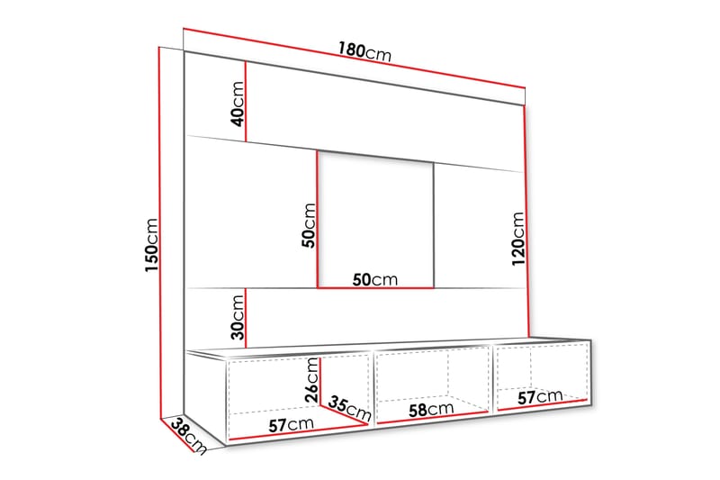 TV-skap Bernice 38x150 cm - Hvit - Møbler - TV- & Mediamøbler - TV-skap