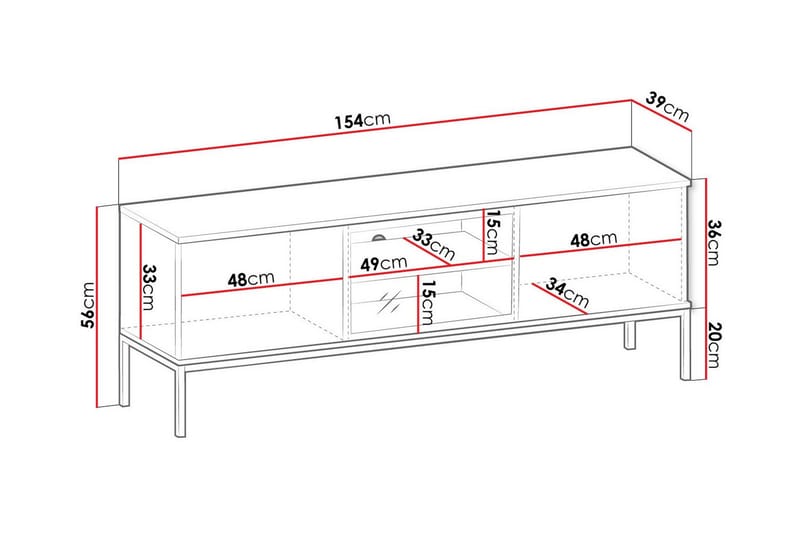 Klinkerville TV-skap – display med belysning – Tre – D39xB56xH154 cm - Svart - Møbler - TV- & Mediamøbler - TV-skap