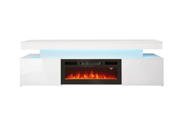 TV benk Glenndale med oppbevaring + LED-kamin + Belysning 190 cm - Hvid - Møbler - TV- & Mediamøbler - TV-skap