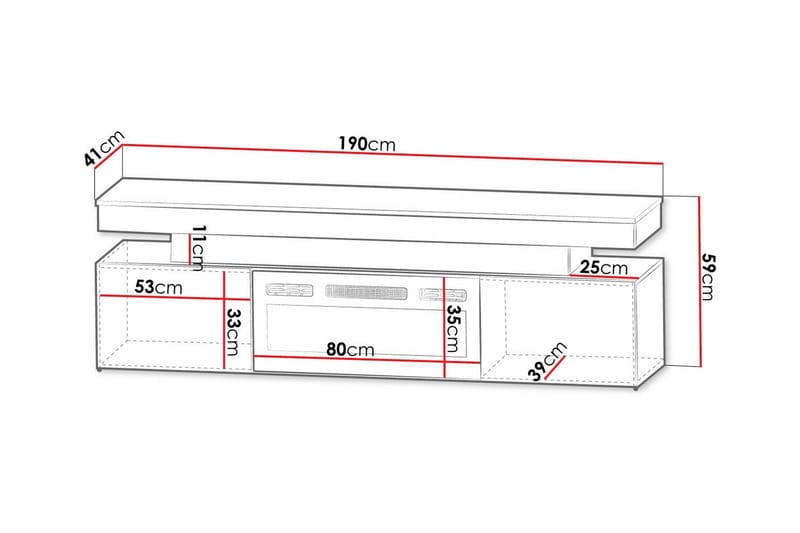 TV benk Glenndale med oppbevaring + LED-kamin + Belysning 190 cm - Hvid - Møbler - TV- & Mediamøbler - TV-skap