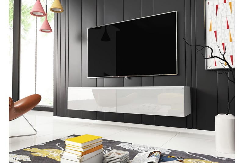 TV-benk Lourmais 140 cm LED-belysning - Hvit/Hvit LED - Møbler - TV- & Mediamøbler - TV-skap