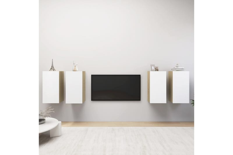 TV-benker 4 stk hvit og sonoma eik 30,5x30x60 cm sponplate - Beige - Møbler - TV- & Mediamøbler - TV-skap