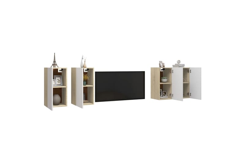 TV-benker 4 stk hvit og sonoma eik 30,5x30x60 cm sponplate - Beige - Møbler - TV- & Mediamøbler - TV-skap