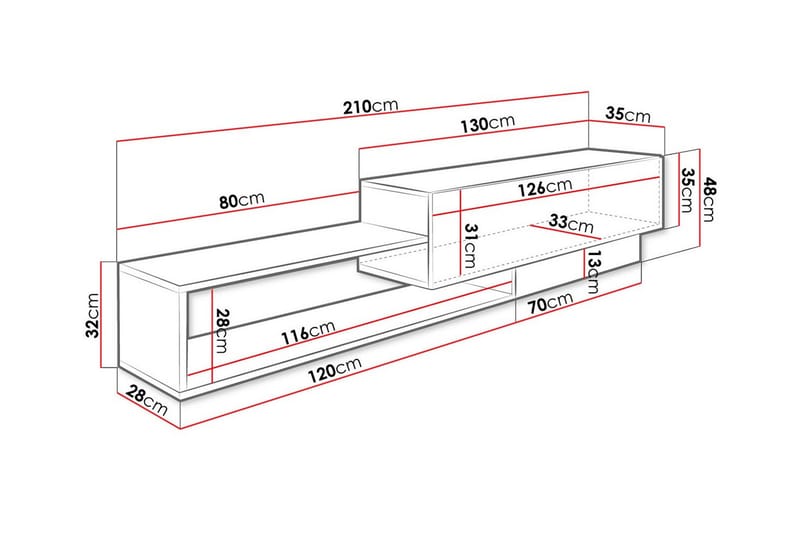 TV-skap Carbost 210 cm - Svart - Møbler - TV- & Mediamøbler - TV-skap