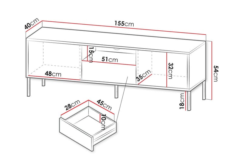 TV-skap Glenndale 155 cm - Svart - Møbler - TV- & Mediamøbler - TV-skap