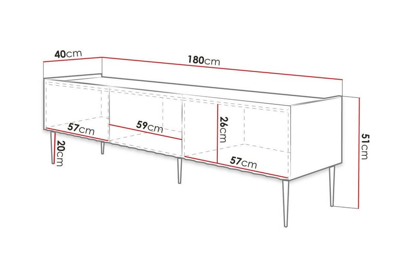 TV-skap Glenndale 180 cm - Svart - Møbler - TV- & Mediamøbler - TV-skap