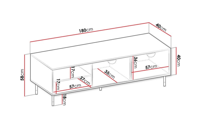 TV-skap Kintore 180 cm - Svart - Møbler - TV- & Mediamøbler - TV-skap