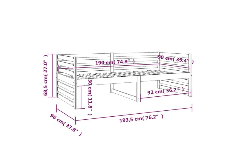 beBasic Dagseng grå 90x190 cm heltre furu - GrÃ¥ - Møbler - Senger - Sengeramme & sengestamme