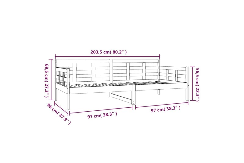 beBasic Dagseng grå heltre furu 90x200 cm - GrÃ¥ - Møbler - Senger - Sengeramme & sengestamme