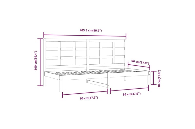 beBasic Dagseng hvit 90x200 cm heltre furu - Hvit - Møbler - Senger - Sengeramme & sengestamme