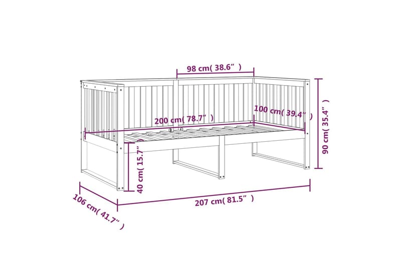 beBasic Dagseng svart 100x200 cm heltre furu - Svart - Møbler - Senger - Sengeramme & sengestamme