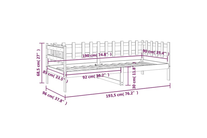 beBasic Dagseng svart 90x190 cm heltre furu - Svart - Møbler - Senger - Sengeramme & sengestamme