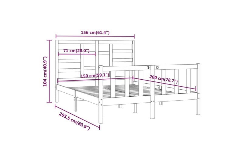 beBasic Sengeramme grå heltre 150x200 cm 5FT King Size - GrÃ¥ - Møbler - Senger - Sengeramme & sengestamme