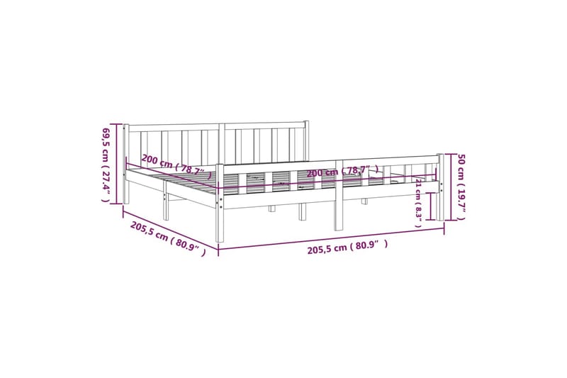 beBasic Sengeramme grå heltre 200x200 cm - GrÃ¥ - Møbler - Senger - Sengeramme & sengestamme