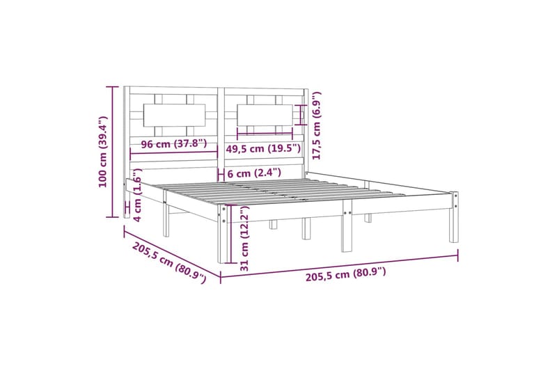 beBasic Sengeramme grå heltre furu 200x200 cm - GrÃ¥ - Møbler - Senger - Sengeramme & sengestamme