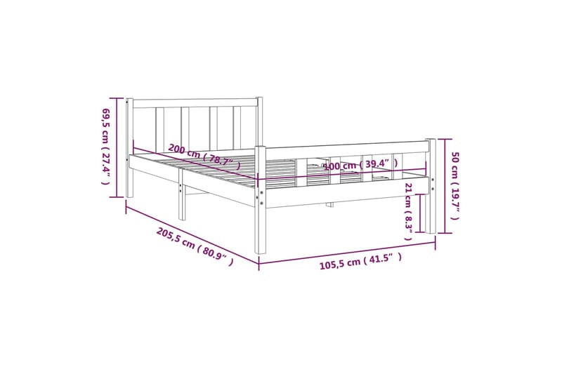 beBasic Sengeramme heltre 100x200 cm - Brun - Møbler - Senger - Sengeramme & sengestamme