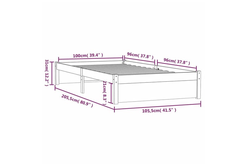 beBasic Sengeramme heltre 100x200 cm - Brun - Møbler - Senger - Sengeramme & sengestamme