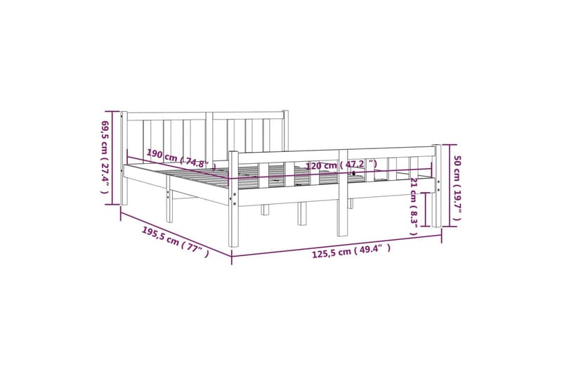 beBasic Sengeramme heltre 120x190 cm 4FT Small Double - Brun - Møbler - Senger - Sengeramme & sengestamme